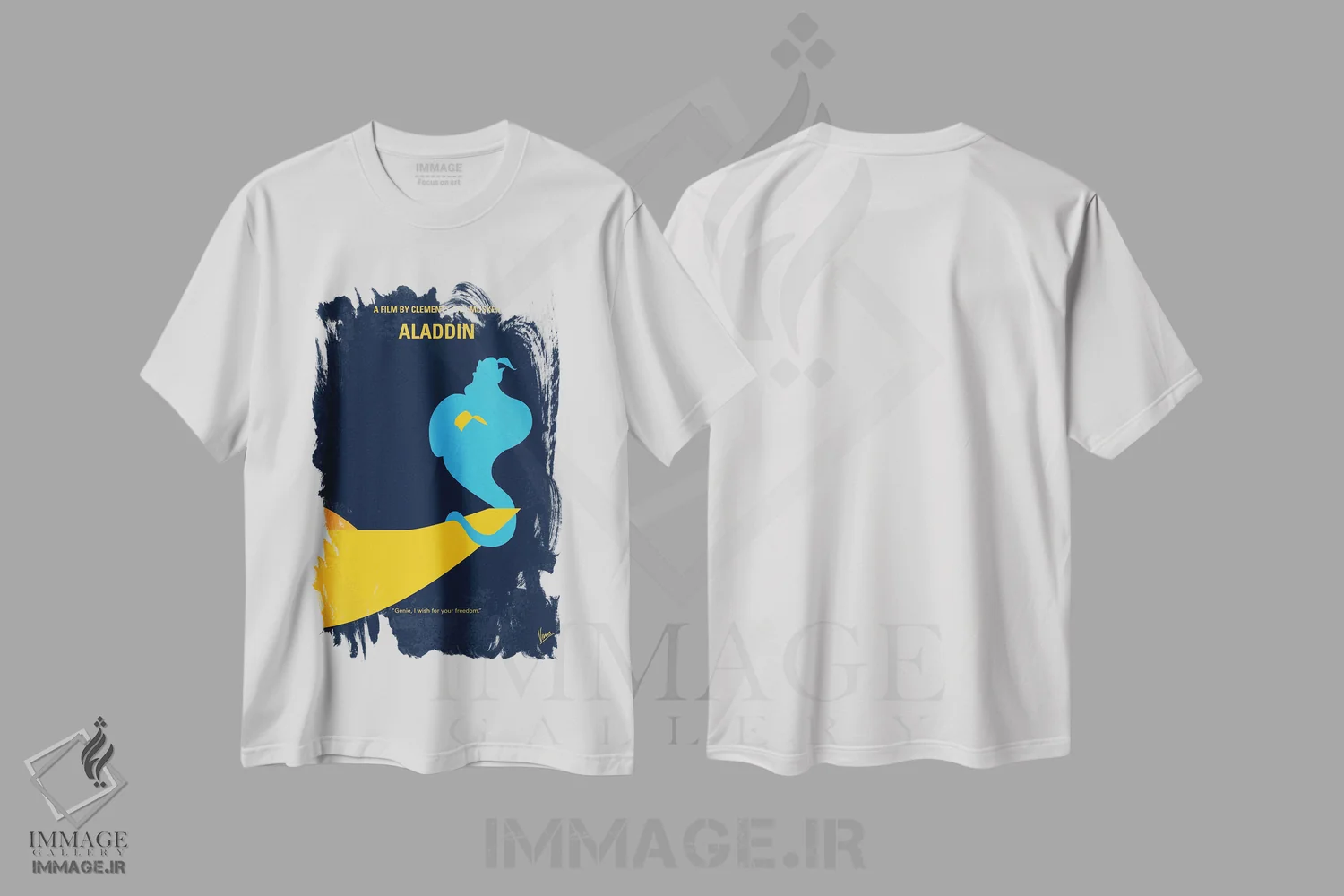 تیشرت سفید طرح دار پوستر علاءالدین، پوستر مینیمالیستی انیمیشن و فیلم کودکانه اثر چانکونگ | فروشگاه ایماژ