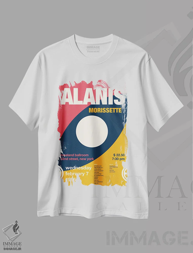 تیشرت سفید طرح دار پوستر آلانیس موریست، تزئینی اثر چانکونگ | immage.ir