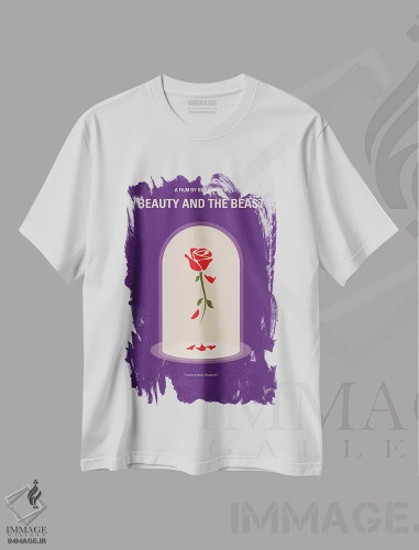 تیشرت سفید طرح دار پوستر دیو و دلبر، پوستر مینیمالیستی انیمیشن و فیلم کودکانه اثر چانکونگ | فروشگاه ایماژ