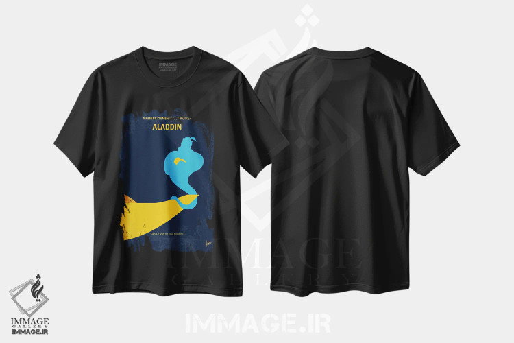 تیشرت مشکی طرح دار پوستر علاءالدین، پوستر مینیمالیستی انیمیشن و فیلم کودکانه اثر چانکونگ | immage.ir