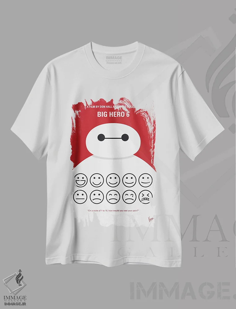 تیشرت سفید طرح دار پوستر ۶ ابرقهرمان، پوستر مینیمالیستی انیمیشن و فیلم کودکانه اثر چانکونگ | immage.ir