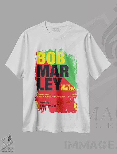 تیشرت سفید طرح دار پوستر باب مارلی، هنر آمریکایی آفریقایی تبار اثر چانکونگ | فروشگاه ایماژ