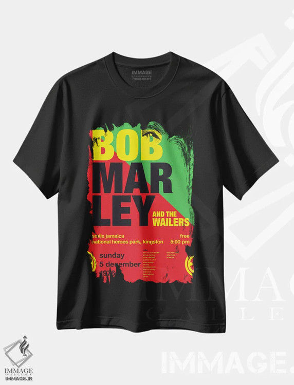 تیشرت مشکی طرح دار پوستر باب مارلی، هنر آمریکایی آفریقایی تبار اثر چانکونگ | immage.ir