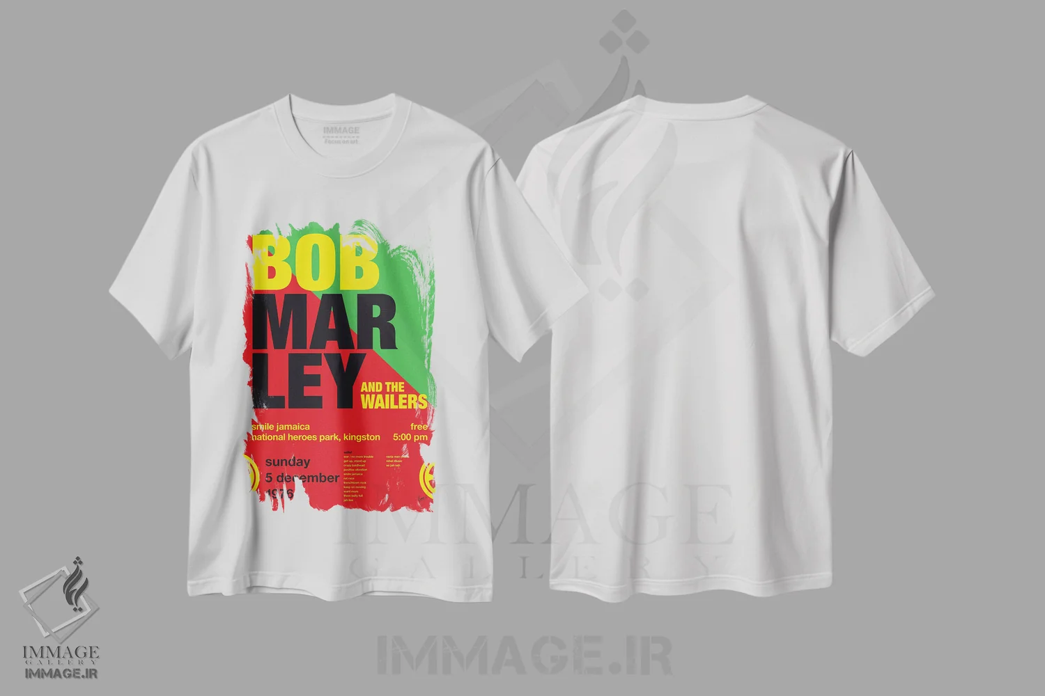 تیشرت سفید طرح دار پوستر باب مارلی، هنر آمریکایی آفریقایی تبار اثر چانکونگ | فروشگاه ایماژ