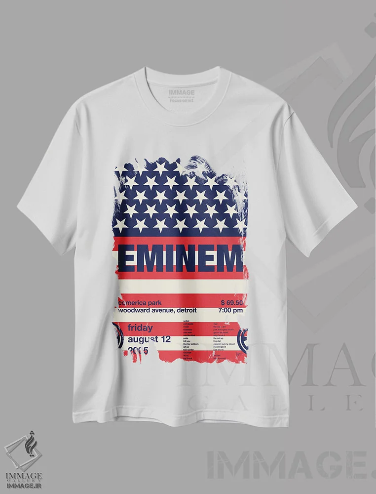 تیشرت سفید طرح دار پوستر امینم، تزئینی اثر چانکونگ | فروشگاه ایماژ
