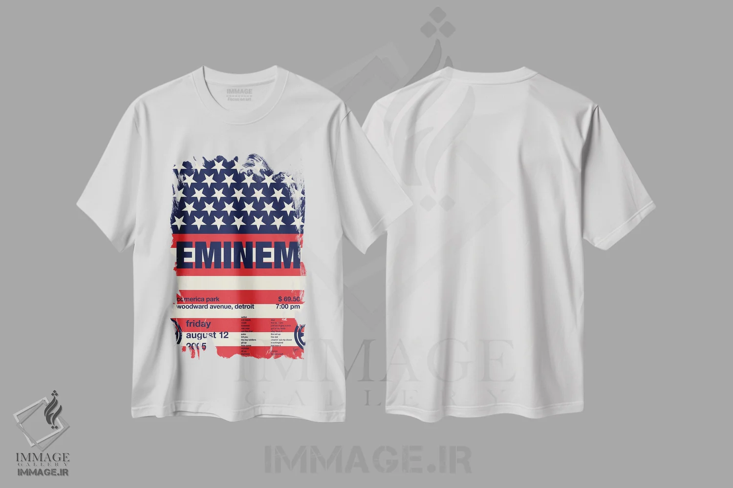 تیشرت سفید طرح دار پوستر امینم، تزئینی اثر چانکونگ | فروشگاه ایماژ