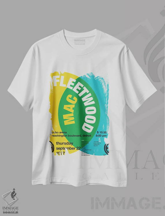 تیشرت سفید طرح دار پوستر فلیت وود مک، تزئینی اثر چانکونگ | immage.ir