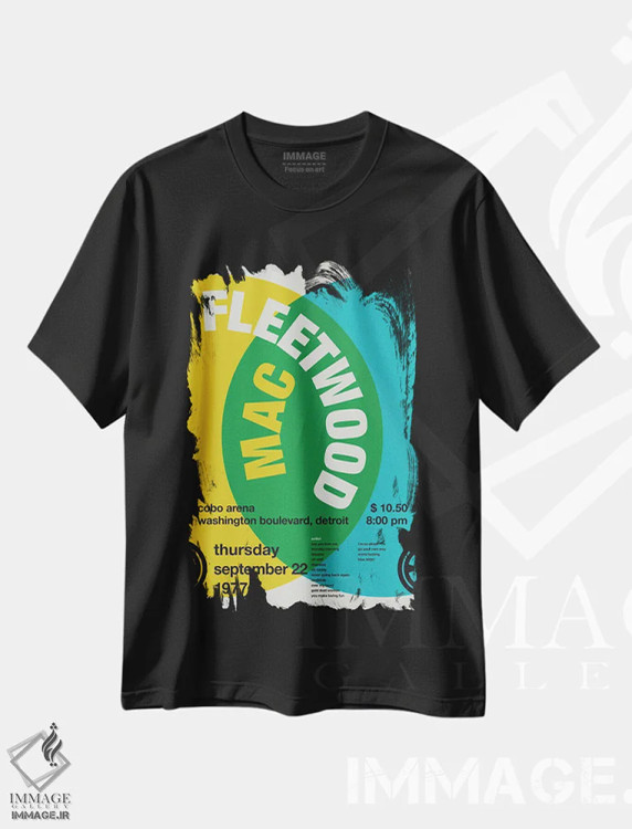 تیشرت مشکی طرح دار پوستر فلیت وود مک، تزئینی اثر چانکونگ | فروشگاه ایماژ