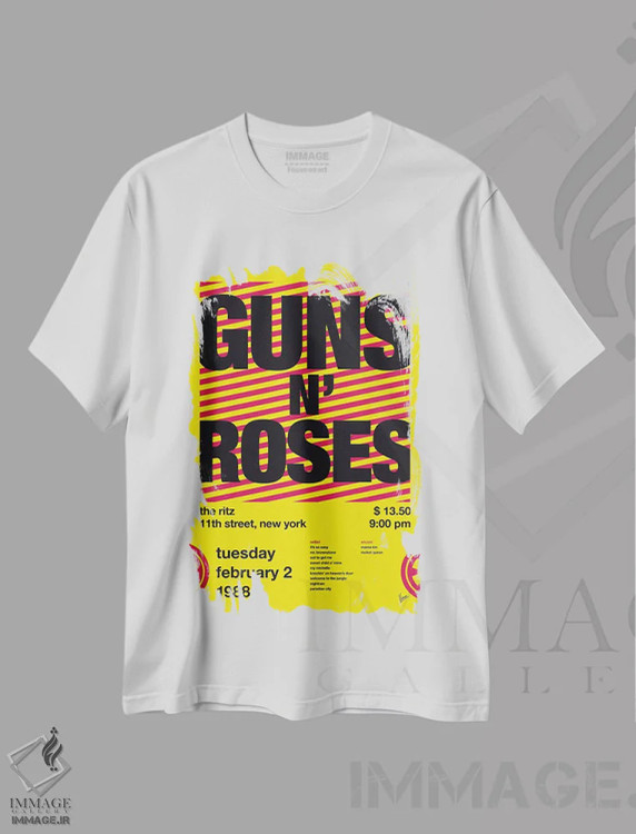 تیشرت سفید طرح دار پوستر گانز ان رزز، تزئینی اثر چانکونگ | immage.ir