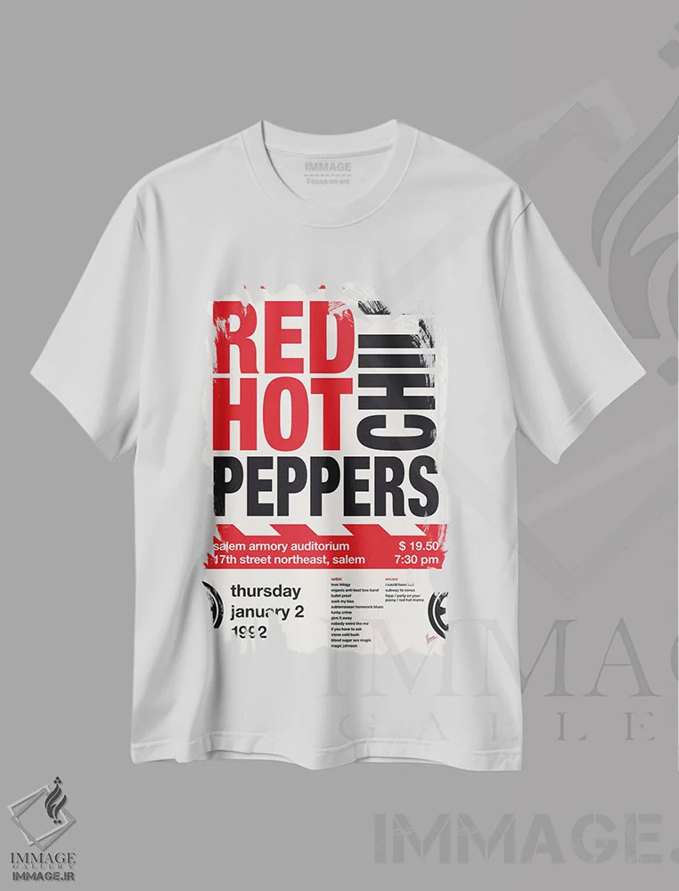 تیشرت سفید طرح دار پوستر رد هات چیلی پپرز، تزئینی اثر چانکونگ | فروشگاه ایماژ