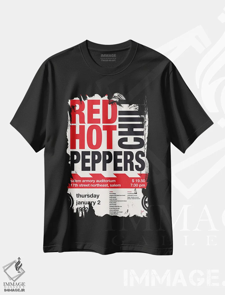 تیشرت مشکی طرح دار پوستر رد هات چیلی پپرز، تزئینی اثر چانکونگ | immage.ir