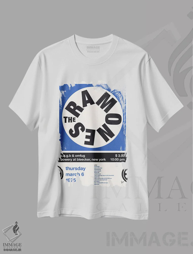 تیشرت سفید طرح دار پوستر رامونز، تزئینی اثر چانکونگ | فروشگاه ایماژ