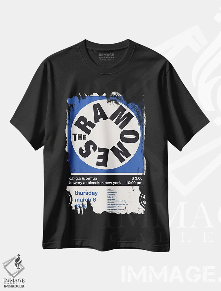 تیشرت مشکی طرح دار پوستر رامونز، تزئینی اثر چانکونگ | immage.ir