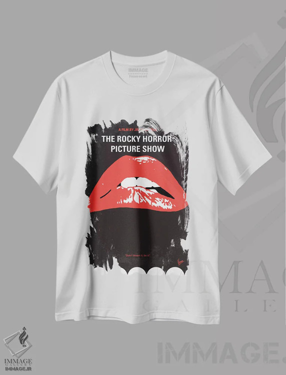 تیشرت سفید طرح دار پوستر مینیمال نمایش وحشت راکی، پوستر مینیمال فیلم های کمدی اثر چانکونگ | فروشگاه ایماژ
