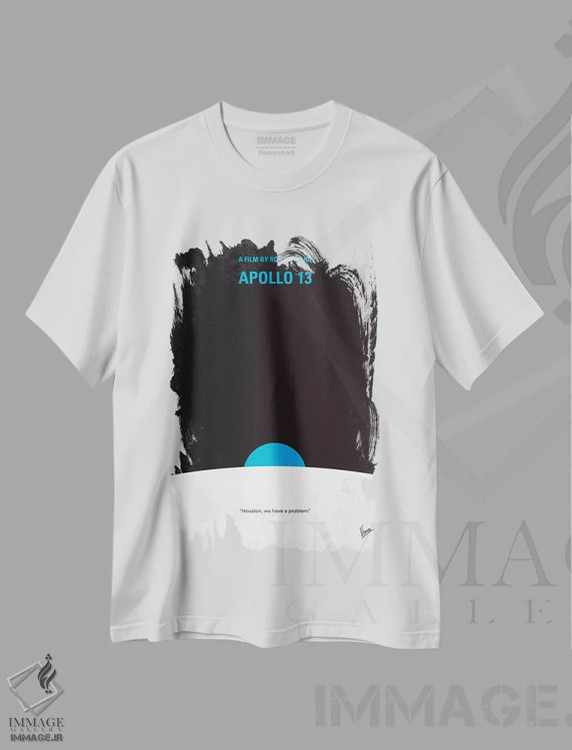 تیشرت سفید طرح دار پوستر مینیمال فیلم آپولو ۱۳، هنر دیجیتال اثر چانکونگ | immage.ir