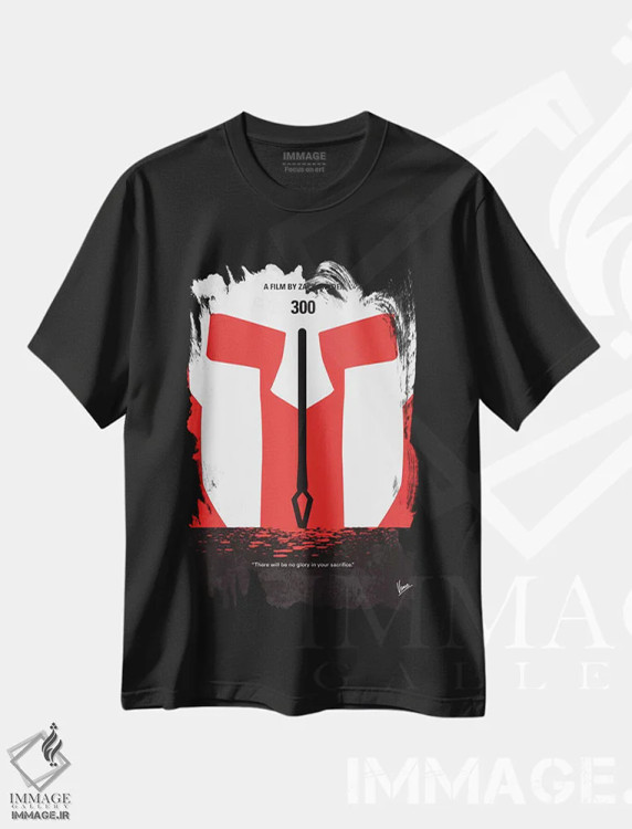 تیشرت مشکی طرح دار پوستر مینیمال فیلم ۳۰۰، پوستر مینیمال فیلم های اکشن و ماجراجویی اثر چانکونگ | فروشگاه ایماژ