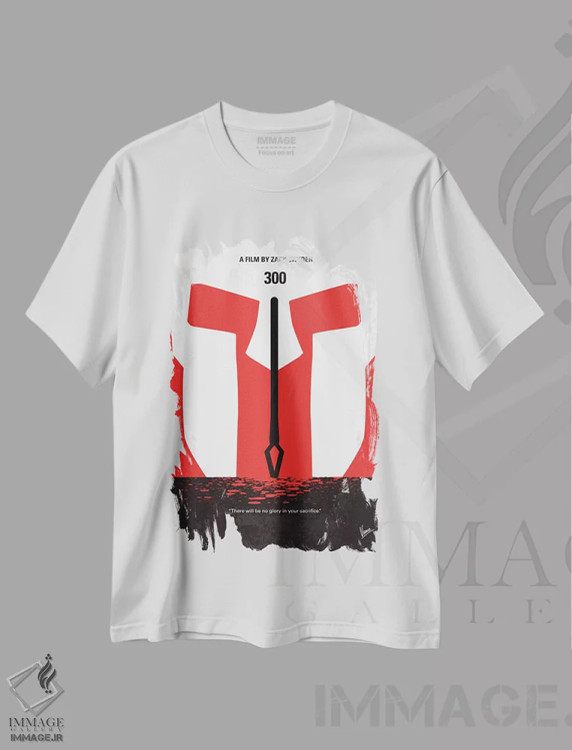 تیشرت سفید طرح دار پوستر مینیمال فیلم ۳۰۰، پوستر مینیمال فیلم های اکشن و ماجراجویی اثر چانکونگ | immage.ir