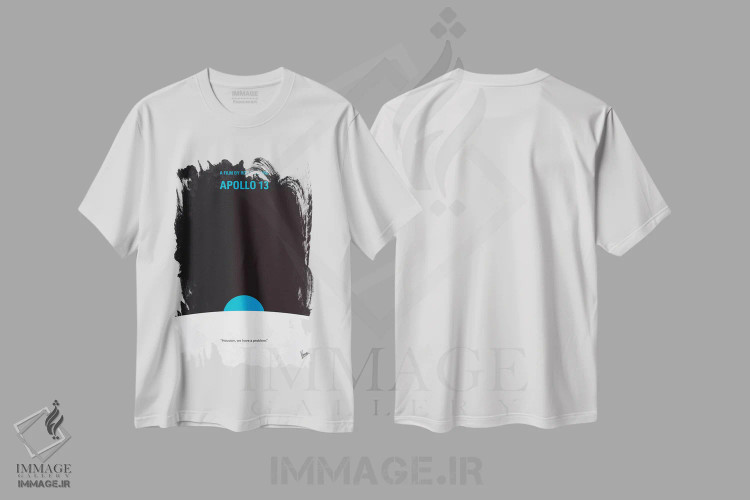 تیشرت سفید طرح دار پوستر مینیمال فیلم آپولو ۱۳، هنر دیجیتال اثر چانکونگ | immage.ir