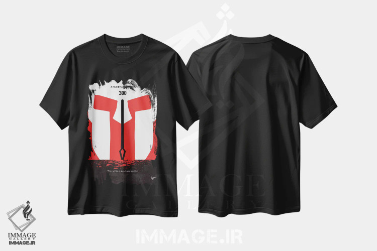 تیشرت مشکی طرح دار پوستر مینیمال فیلم ۳۰۰، پوستر مینیمال فیلم های اکشن و ماجراجویی اثر چانکونگ | فروشگاه ایماژ