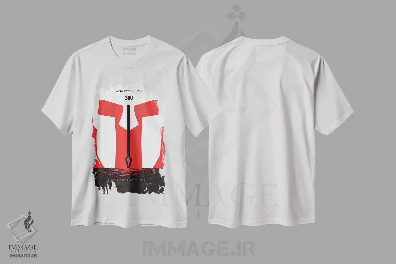 تیشرت سفید طرح دار پوستر مینیمال فیلم ۳۰۰، پوستر مینیمال فیلم های اکشن و ماجراجویی اثر چانکونگ | immage.ir