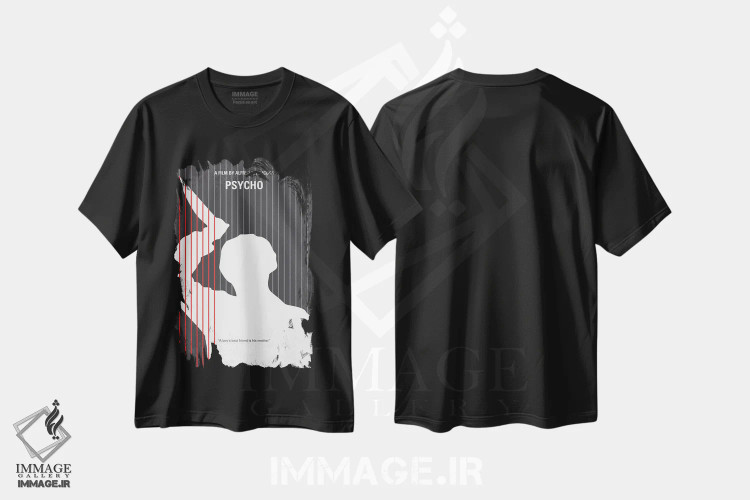 تیشرت مشکی طرح دار پوستر مینیمال فیلم روانی، هنر دیجیتال اثر چانکونگ | immage.ir