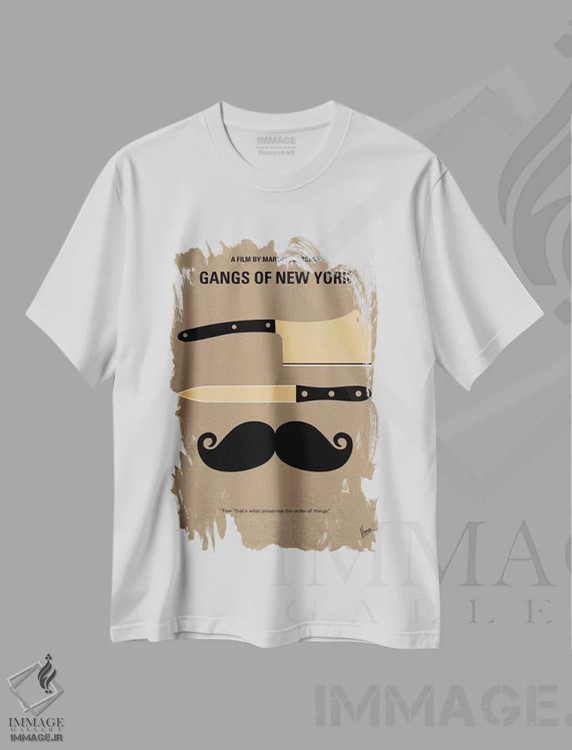 تیشرت سفید طرح دار پوستر مینیمال فیلم دار و دسته های نیویورکی، هنر دیجیتال اثر چانکونگ | immage.ir
