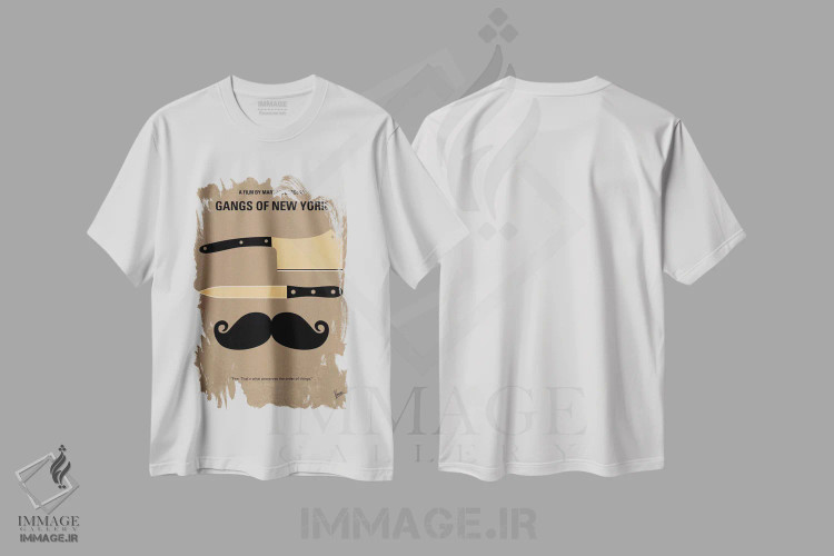 تیشرت سفید طرح دار پوستر مینیمال فیلم دار و دسته های نیویورکی، هنر دیجیتال اثر چانکونگ | immage.ir