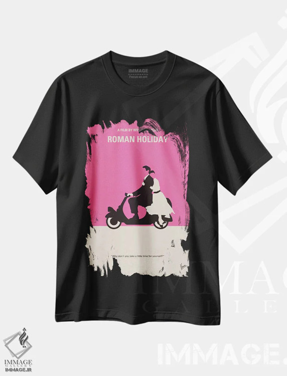 تیشرت مشکی طرح دار پوستر مینیمال فیلم تعطیلات رومی، پوستر مینیمال فیلم های کمدی اثر چانکونگ | immage.ir