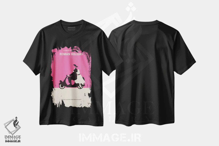 تیشرت مشکی طرح دار پوستر مینیمال فیلم تعطیلات رومی، پوستر مینیمال فیلم های کمدی اثر چانکونگ | immage.ir