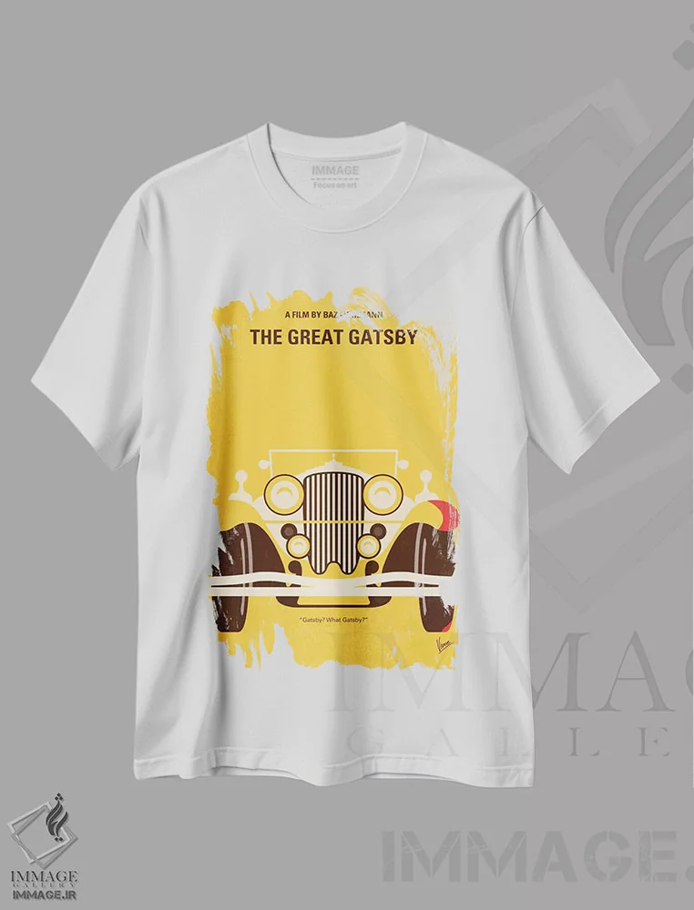 تیشرت سفید طرح دار پوستر مینیمال فیلم گتسبی بزرگ، آرت دکو اثر چانکونگ | immage.ir