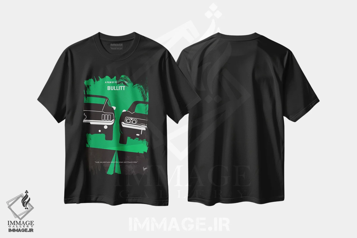 تیشرت مشکی طرح دار پوستر مینیمال فیلم بولیت، هنر دیجیتال اثر چانکونگ | immage.ir
