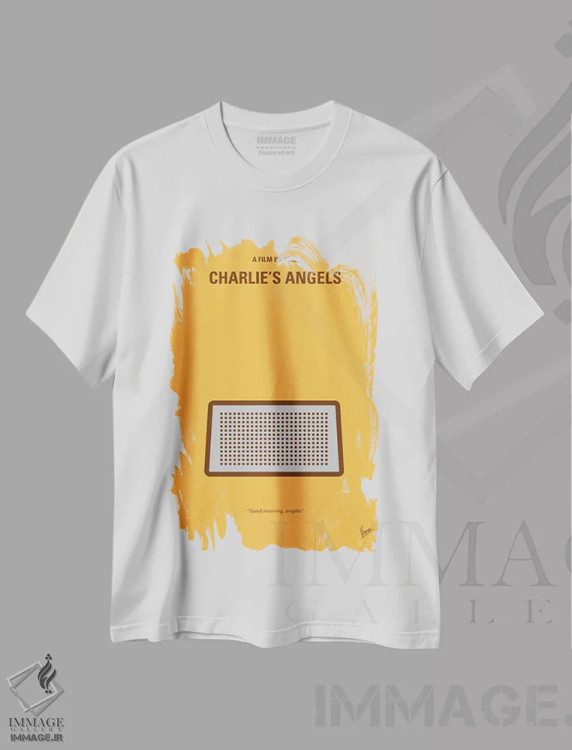 تیشرت سفید طرح دار پوستر مینیمال فرشتگان چارلی، پوستر مینیمال فیلم های جنایی اثر چانکونگ | فروشگاه ایماژ