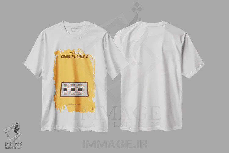 تیشرت سفید طرح دار پوستر مینیمال فرشتگان چارلی، پوستر مینیمال فیلم های جنایی اثر چانکونگ | فروشگاه ایماژ