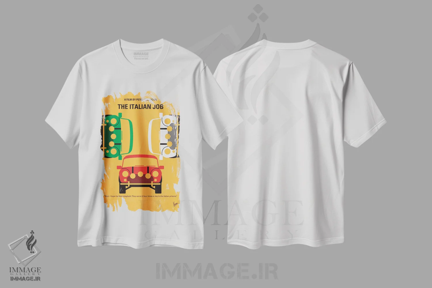 تیشرت سفید طرح دار پوستر مینیمال فیلم نقشهٔ ایتالیایی، هنر دیجیتال اثر چانکونگ | فروشگاه ایماژ