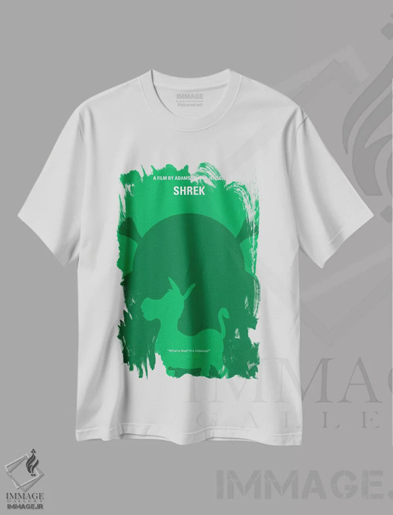 تیشرت سفید طرح دار پوستر مینیمال فیلم شرک، پوستر مینیمالیستی انیمیشن و فیلم کودکانه اثر چانکونگ | immage.ir