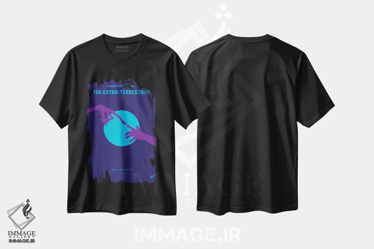 تیشرت مشکی طرح دار پوستر مینیمال فیلم ئی.تی. موجود فرازمینی، هنر دیجیتال اثر چانکونگ | فروشگاه ایماژ