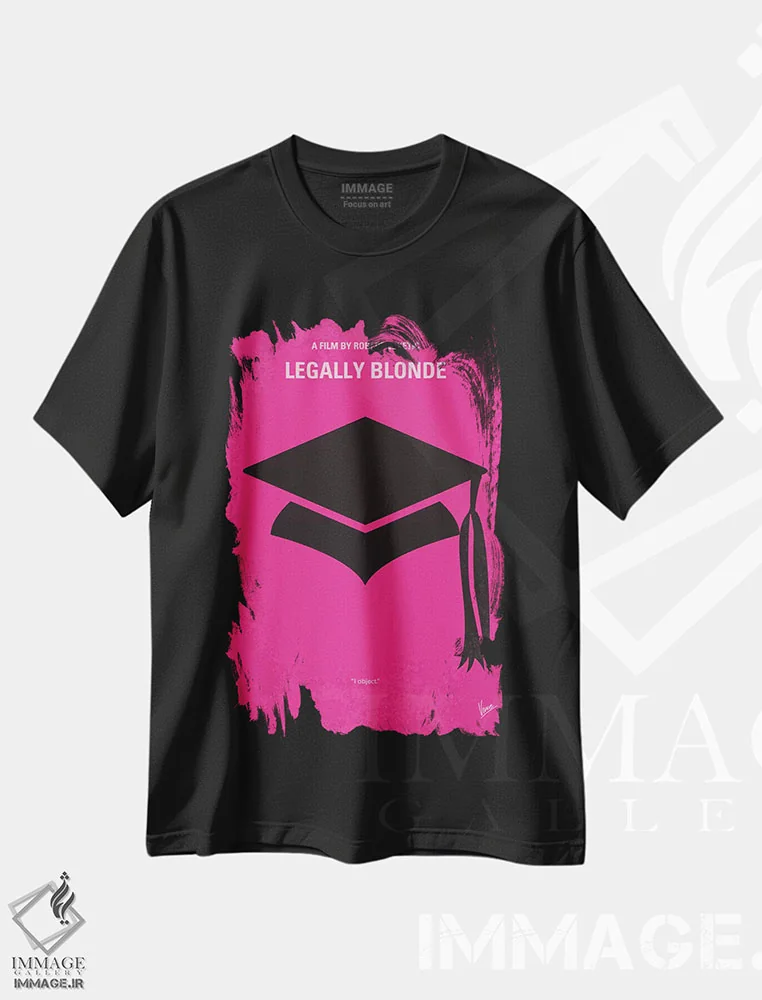 تیشرت مشکی طرح دار پوستر مینیمال فیلم بلوند قانونی، پوستر مینیمال فیلم های کمدی اثر چانکونگ | فروشگاه ایماژ