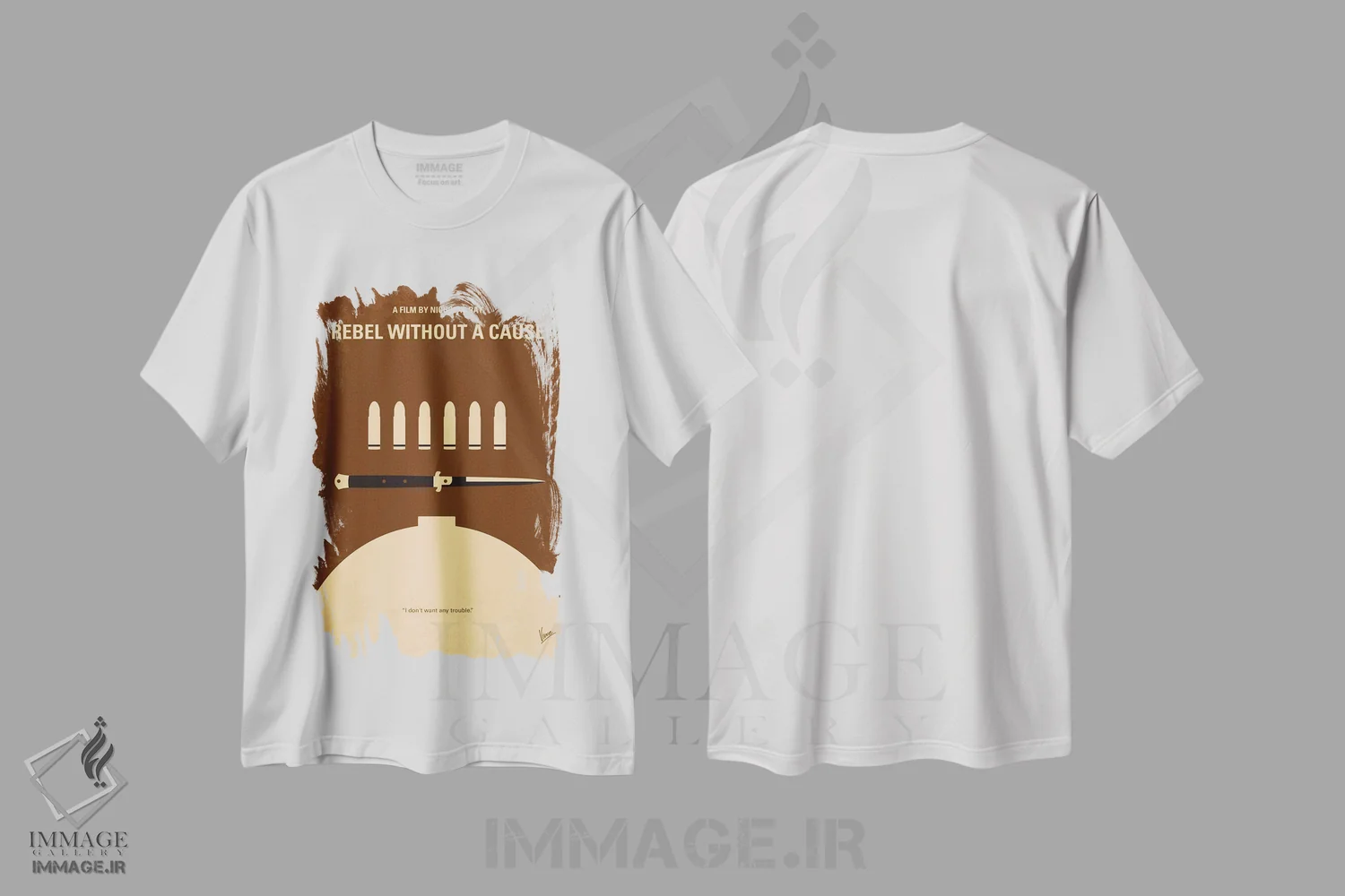 تیشرت سفید طرح دار پوستر مینیمال فیلم یاغی بی هدف، هنر دیجیتال اثر چانکونگ | فروشگاه ایماژ