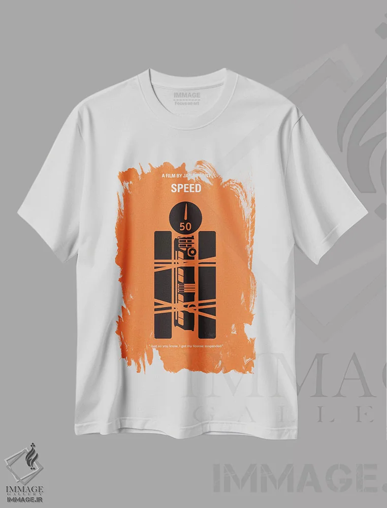 تیشرت سفید طرح دار پوستر مینیمال فیلم سرعت، پوستر مینیمال فیلم های اکشن و ماجراجویی اثر چانکونگ | فروشگاه ایماژ