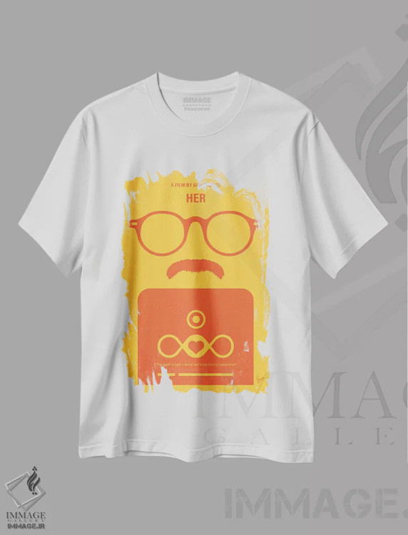 تیشرت سفید طرح دار پوستر مینیمال فیلم او، هنر دیجیتال اثر چانکونگ | immage.ir