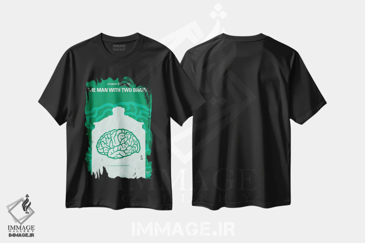 تیشرت مشکی طرح دار پوستر مینیمال مردی با دو مغز، پوستر مینیمال فیلم های کمدی اثر چانکونگ | فروشگاه ایماژ