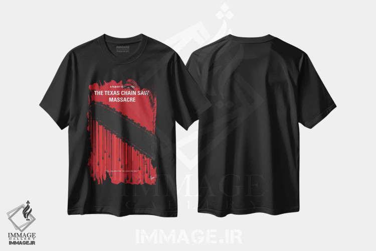 تیشرت مشکی طرح دار پوستر مینیمال قتل عام با اره برقی در تگزاس، هنر دیجیتال اثر چانکونگ | فروشگاه ایماژ