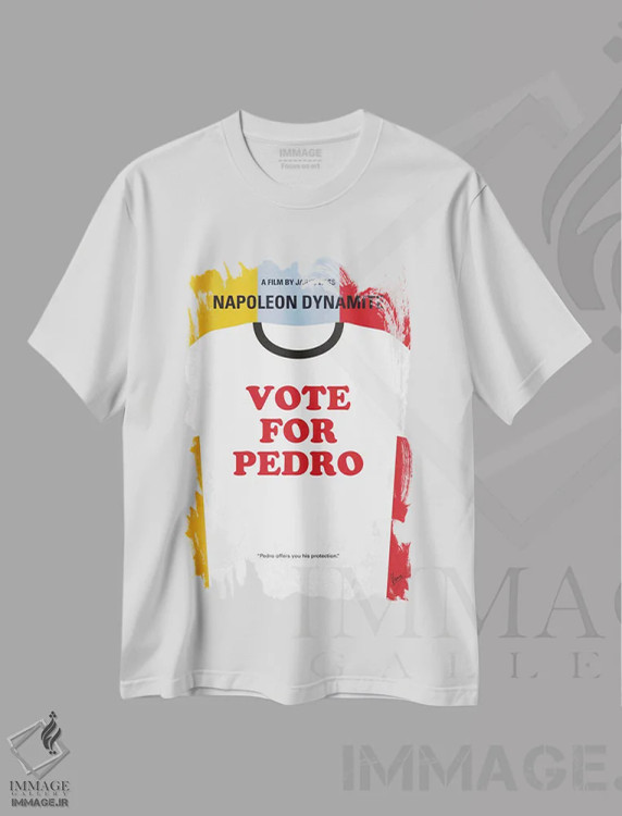 تیشرت سفید طرح دار پوستر مینیمال فیلم ناپلئون دینامیت، پوستر مینیمال فیلم های کمدی اثر چانکونگ | immage.ir