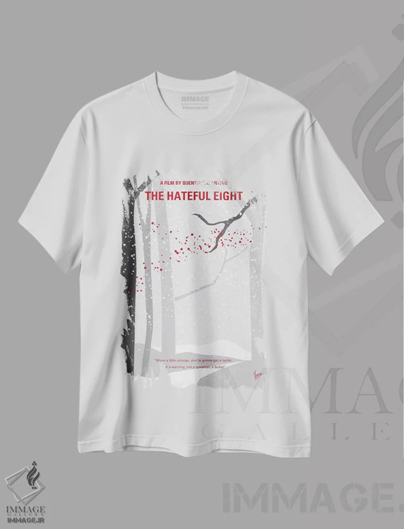 تیشرت سفید طرح دار پوستر مینیمال هشت نفرت انگیز، هنر دیجیتال اثر چانکونگ | فروشگاه ایماژ