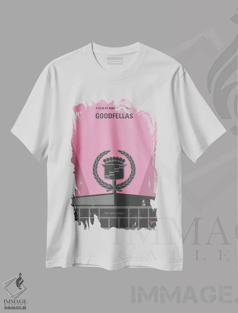تیشرت سفید طرح دار پوستر مینیمال فیلم رفقای خوب، پوستر مینیمال فیلم های جنایی اثر چانکونگ | فروشگاه ایماژ