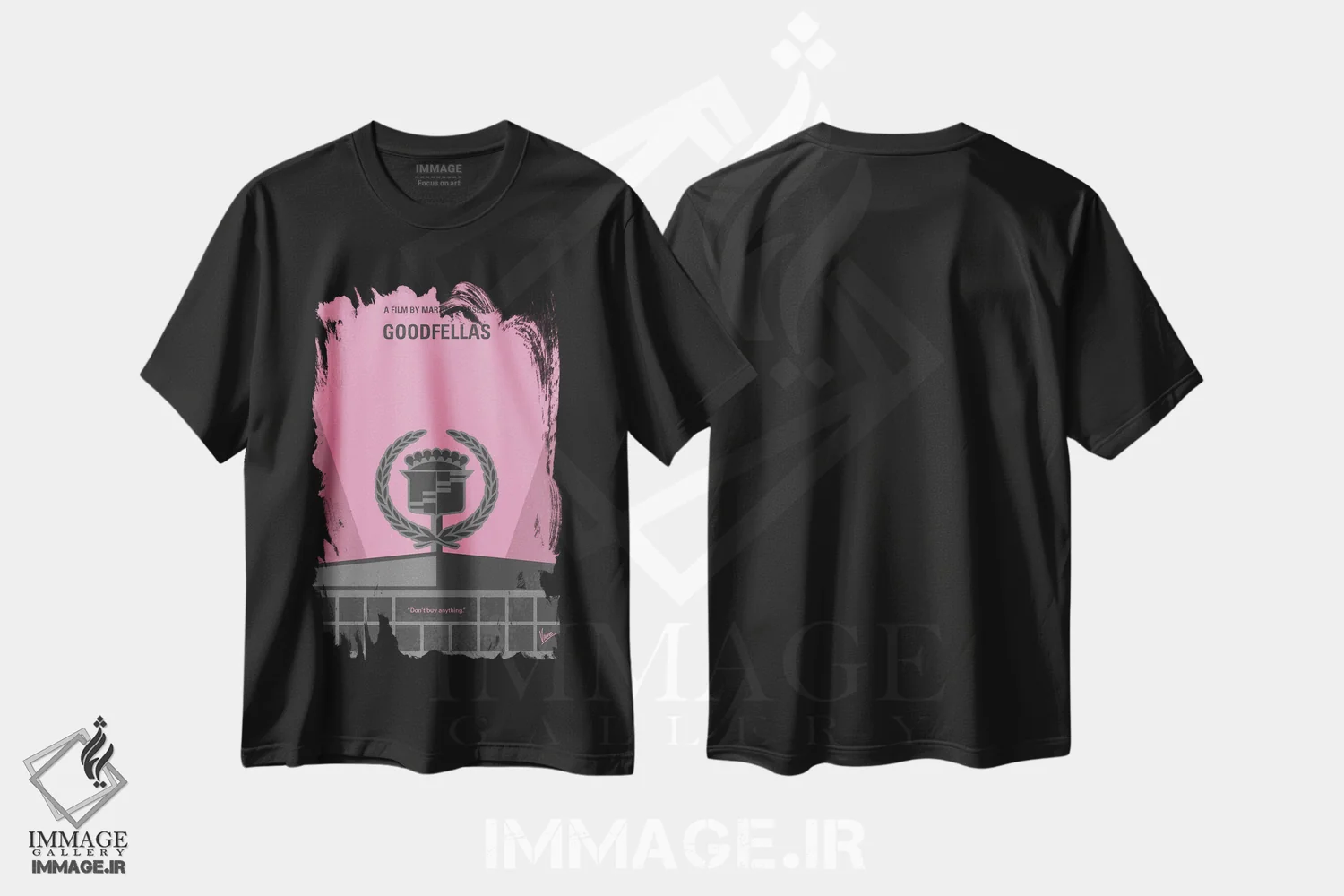 تیشرت مشکی طرح دار پوستر مینیمال فیلم رفقای خوب، پوستر مینیمال فیلم های جنایی اثر چانکونگ | immage.ir