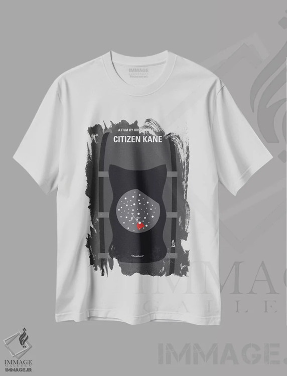 تیشرت سفید طرح دار پوستر مینیمال فیلم شهروند کین، هنر دیجیتال اثر چانکونگ | immage.ir