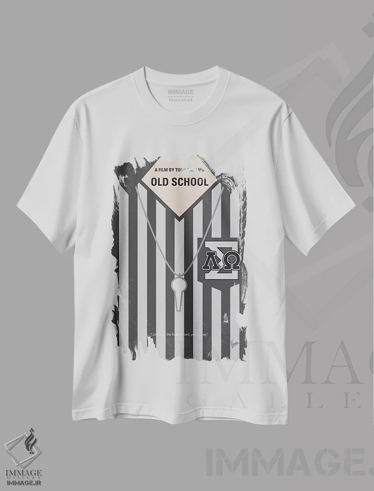 تیشرت سفید طرح دار پوستر مینیمال فیلم مدرسه قدیمی، پوستر مینیمال فیلم های کمدی اثر چانکونگ | immage.ir