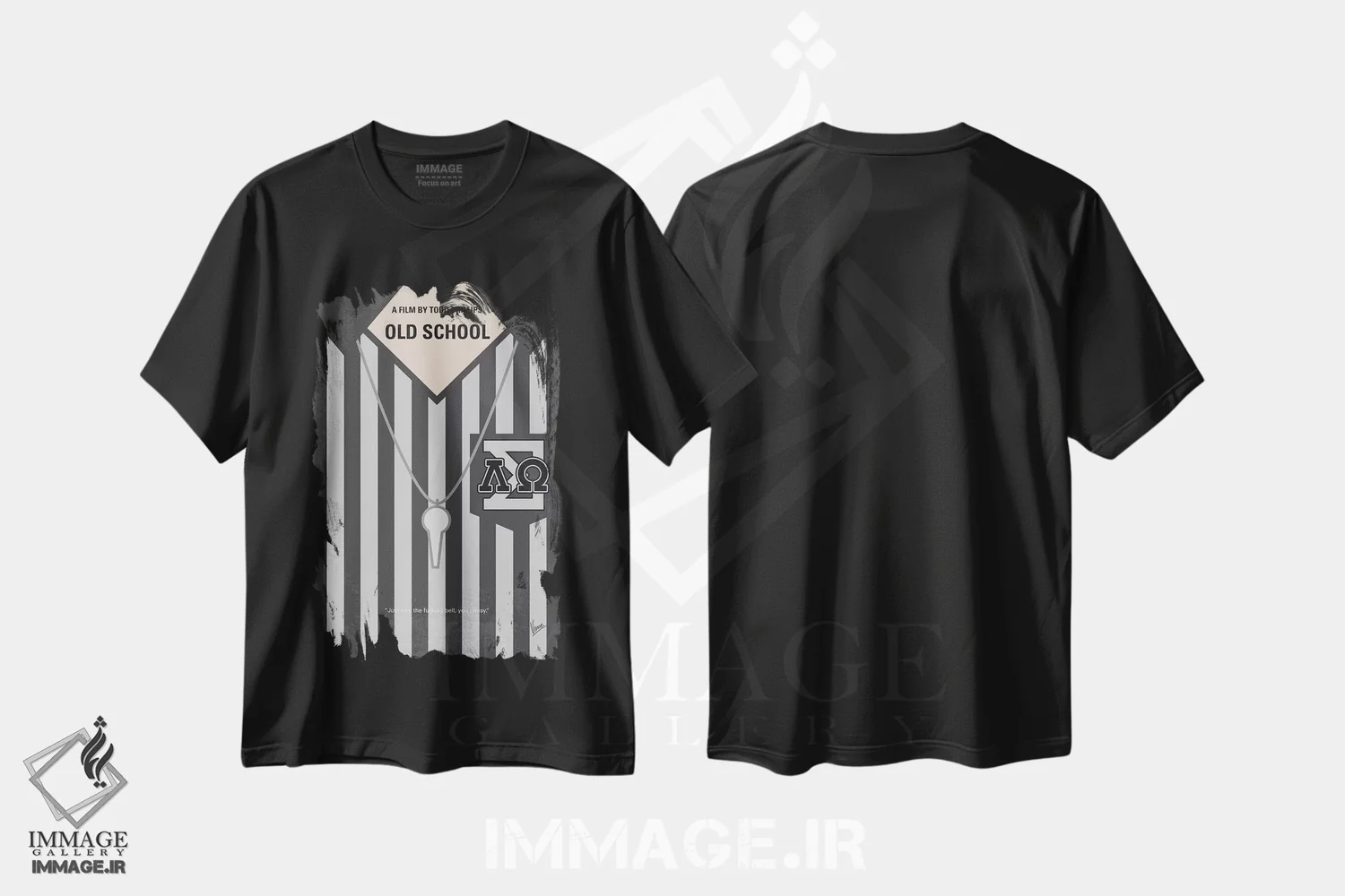 تیشرت مشکی طرح دار پوستر مینیمال فیلم مدرسه قدیمی، پوستر مینیمال فیلم های کمدی اثر چانکونگ | فروشگاه ایماژ