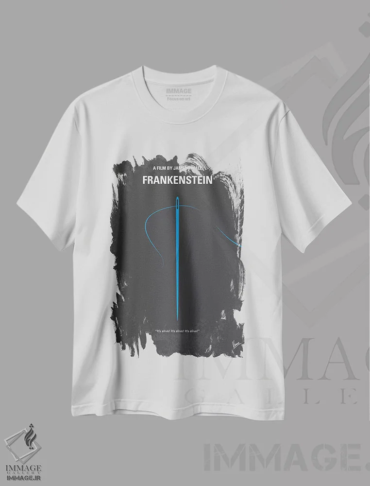 تیشرت سفید طرح دار پوستر مینیمال فرانکشتاین، هنر دیجیتال اثر چانکونگ | فروشگاه ایماژ